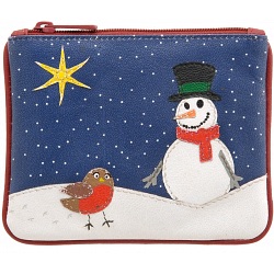 Harness Snowman Zip Top Applique Leather Coin Purse Harness Snowman Zip Top Applique Leather Coin Purse