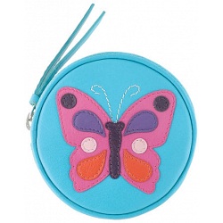 Harness Butterfly Applique Circular Leather Coin Purse Harness Butterfly Applique Circular Leather Coin Purse