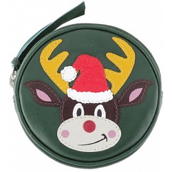 Harness Christmas Reindeer Applique Circular Leather Coin Purse Harness Christmas Reindeer Applique Circular Leather Coin Purse