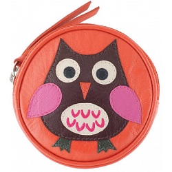 Harness Owl Applique Circular Leather Coin Purse Harness Owl Applique Circular Leather Coin Purse