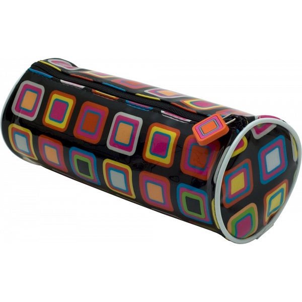 Kubi Kaleidoscope Retro Squares Fashion Cylinder PVC Pencil Case