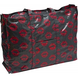 Lindy Lou Lips PVC Showerproof Shoulder Bag / Shopping Tote Bag Grey