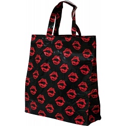 Lindy Lou Lips Kiss Black PVC Shopping Tote Bag / Shopper