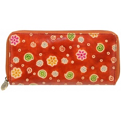 Lyla and Tilly Hand Painted Zip Round Leather Purse (Red)