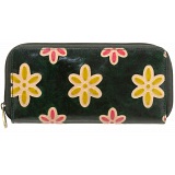 Lyla and Tilly Hand Painted Zip Round Leather Purse (Green)