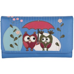 Mala Leather Bluebell Owls Large Flap Over Purse