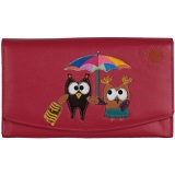 Mala Leather Bluebell Owls Flap Over Leather Purse