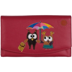 Mala Leather Bluebell Owls Flap Over Leather Purse