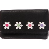 Mala Leather Caja - Small Flower Applique Tri Section Purse