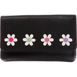 Mala Leather Caja - Small Flower Applique Tri Section Purse