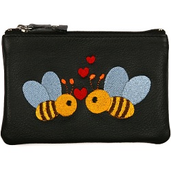 Mala Leather Pinky Purse - Two Bee's In Love with Hearts Coin Purse