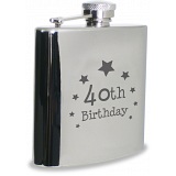 PMC Hipflask Engraved with 40th Birthday (6oz Stainless Steel)