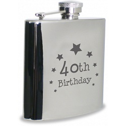 PMC Hipflask Engraved with 40th Birthday (6oz Stainless Steel)