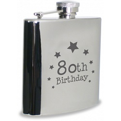 PMC Hipflask Engraved with 80th Birthday (6oz Stainless Steel)