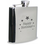 PMC Hipflask Engraved with Happy Birthday! (6oz Stainless Steel)