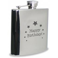 PMC Hipflask Engraved with Happy Birthday! (6oz Stainless Steel)