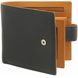 Tumble & Hide Black & Tan Two Fold Leather Wallet with Tab