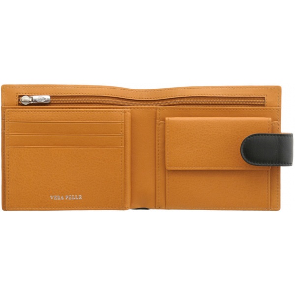 Tumble & Hide Black & Tan Two Fold Leather Wallet with Tab