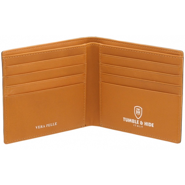 Tumble & Hide Black & Tan Two Fold Leather Card Wallet