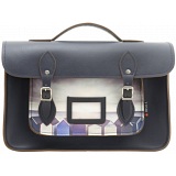 Yoshi Belforte Beach Hut Print Satchel / Large Leather Work Bag