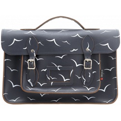 Yoshi Belforte Bird Print Satchel / Large Leather Work Bag