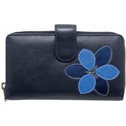 Yoshi Bellerose Flower Applique Leather Zip Round Purse