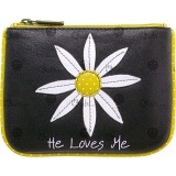 Yoshi Daisy He Loves Me Applique Leather Coin Purse