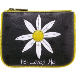Yoshi Daisy He Loves Me Applique Leather Coin Purse