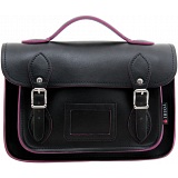 Yoshi Dewhurst Black / Purple Leather Satchel / Small Work Bag