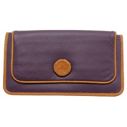 Yoshi Florence Leather Flapover Purse with Woven Button Detail