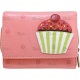 Yoshi Cupcake Applique Flap Over Leather Purse with Zip Coin Section