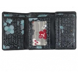 Yoshi Love Letter Print Leather Flap Over Purse with Coin Pocket