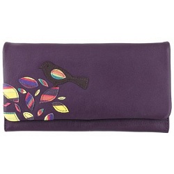 Yoshi Mabelle Bird Applique Large Flap Over Leather Purse