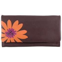 Yoshi Mabelle Flower Applique Large Flap Over Leather Purse