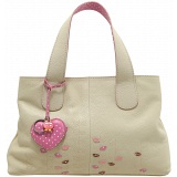 Yoshi Marnie Leaf Applique Leather Grab Bag / Handbag (Cream)
