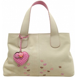 Yoshi Marnie Leaf Applique Leather Grab Bag / Handbag (Cream)