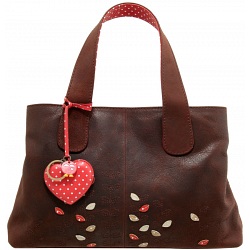 Yoshi Marnie Leaf Applique Leather Grab Bag / Handbag (Brown)