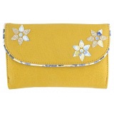 Yoshi Miller Flower Applique Large Leather Flap Over Purse