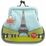Yoshi Paris Tour Eiffel Tower Leather Clip Top Frame Coin Purse