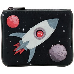 Yoshi Fly Me To The Moon Applique Leather Zip Top Coin Purse