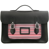 Yoshi Bixby Large Leather Satchel / Work Bag with Red Stripe Print