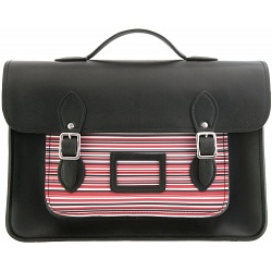 Yoshi Bixby Large Leather Satchel / Work Bag with Red Stripe Print