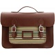 Yoshi Bixby Large Leather Satchel / Work Bag with Green Stripe Print