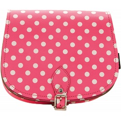 Yoshi Topher Leather Cartridge Satchel with Pink Polka Dots Print