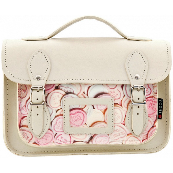 Yoshi Dewhurst Love Hearts Print Leather Satchel / Small Work Bag