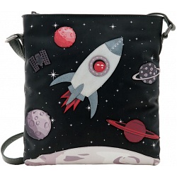 Yoshi Fly Me To The Moon Applique Leather Across Body Bag