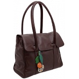 Yoshi Bloomsbury Leaf Charm Shoulder / Tote Flap Over Leather Handbag